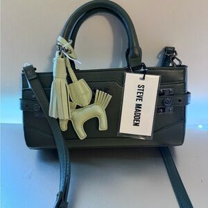 Steve Madden Dark Green Mini Satchel with Light Green Tassel Charm